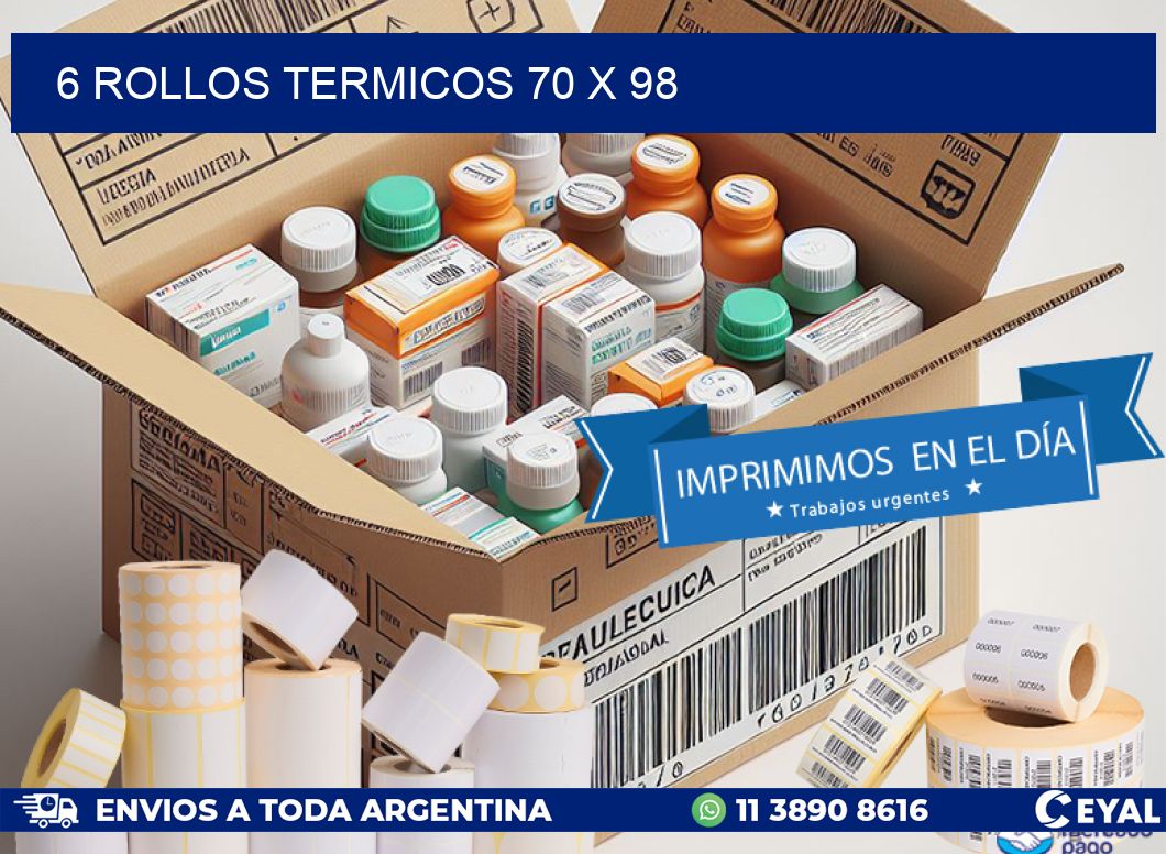 6 ROLLOS TERMICOS 70 x 98