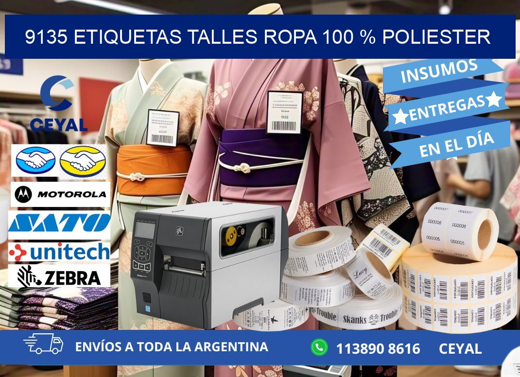 9135 ETIQUETAS TALLES ROPA 100 % POLIESTER