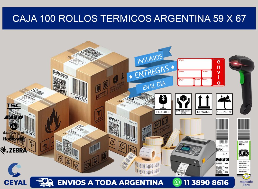 CAJA 100 ROLLOS TERMICOS ARGENTINA 59 x 67