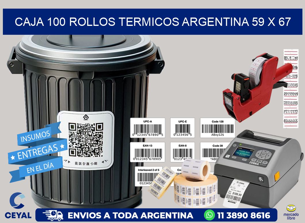 CAJA 100 ROLLOS TERMICOS ARGENTINA 59 x 67