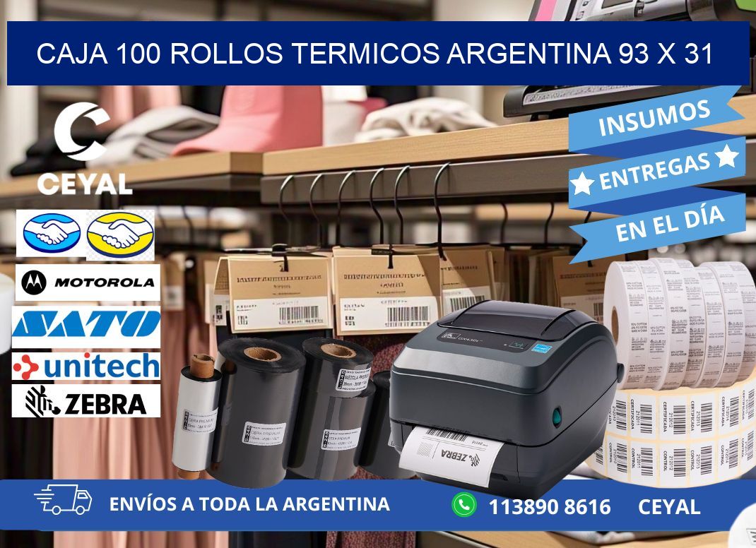 CAJA 100 ROLLOS TERMICOS ARGENTINA 93 x 31