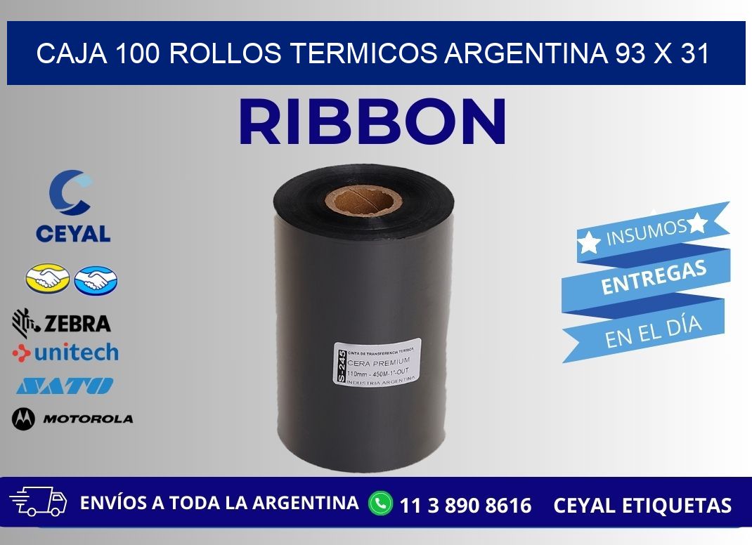 CAJA 100 ROLLOS TERMICOS ARGENTINA 93 x 31