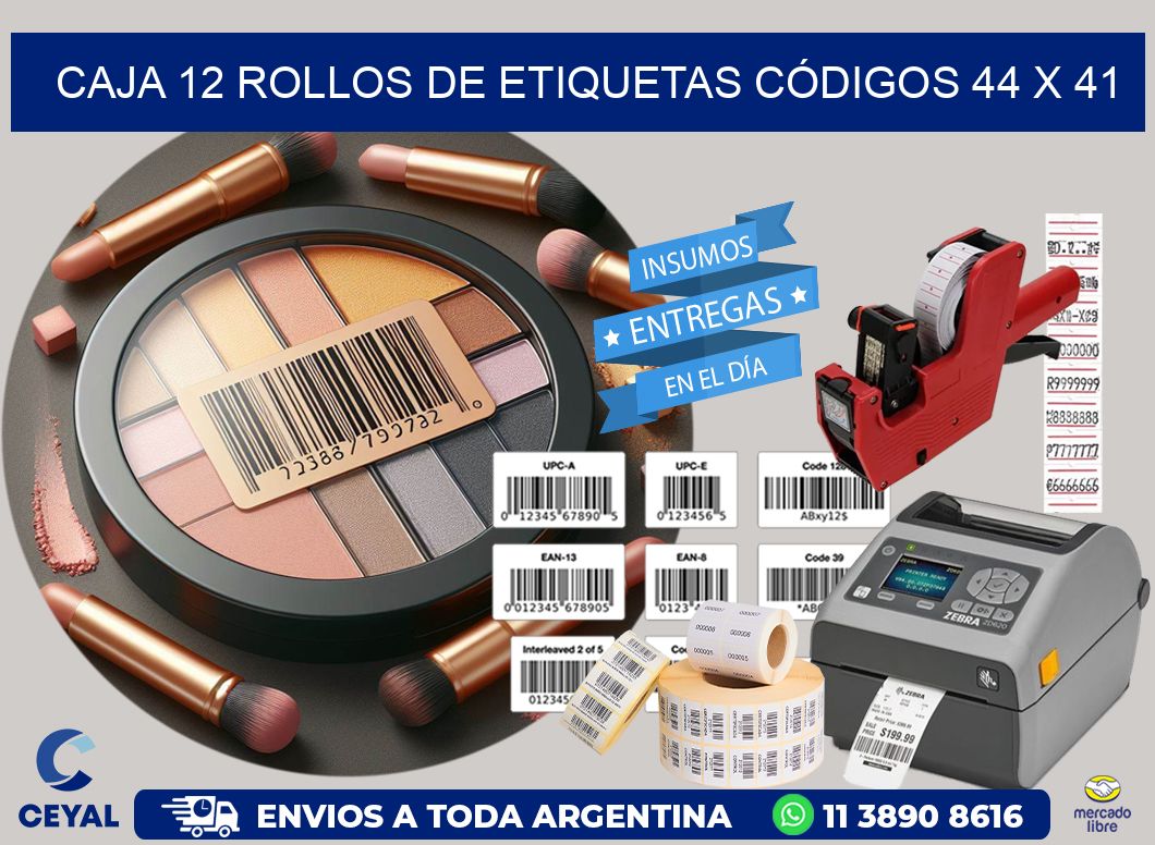 CAJA 12 ROLLOS DE ETIQUETAS CÓDIGOS 44 x 41