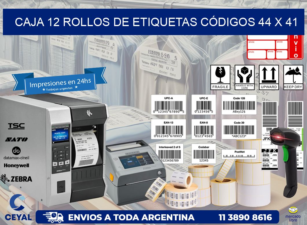 CAJA 12 ROLLOS DE ETIQUETAS CÓDIGOS 44 x 41