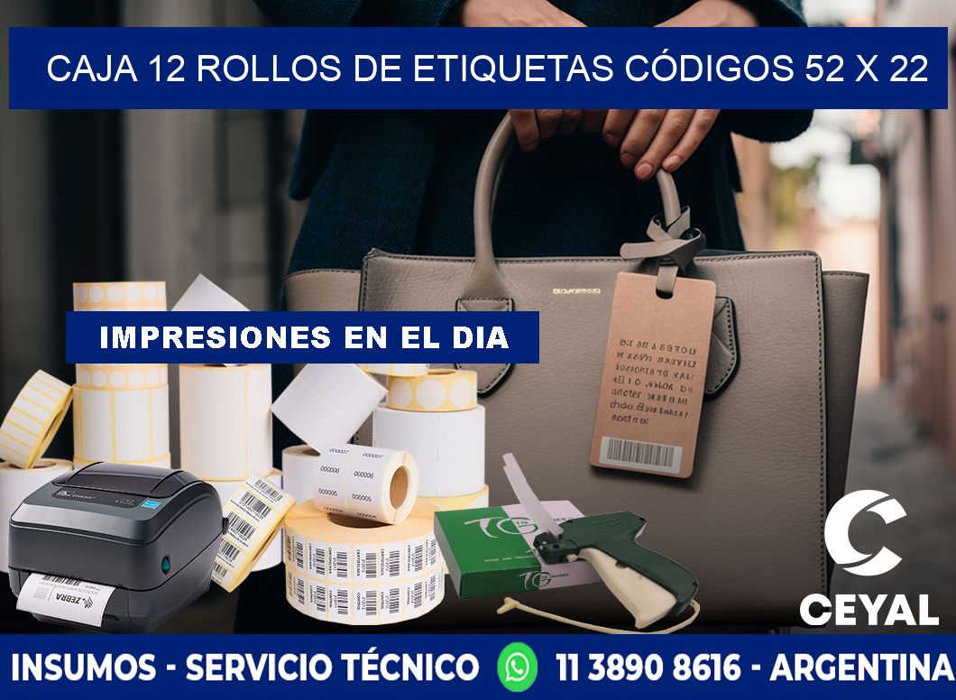 CAJA 12 ROLLOS DE ETIQUETAS CÓDIGOS 52 x 22