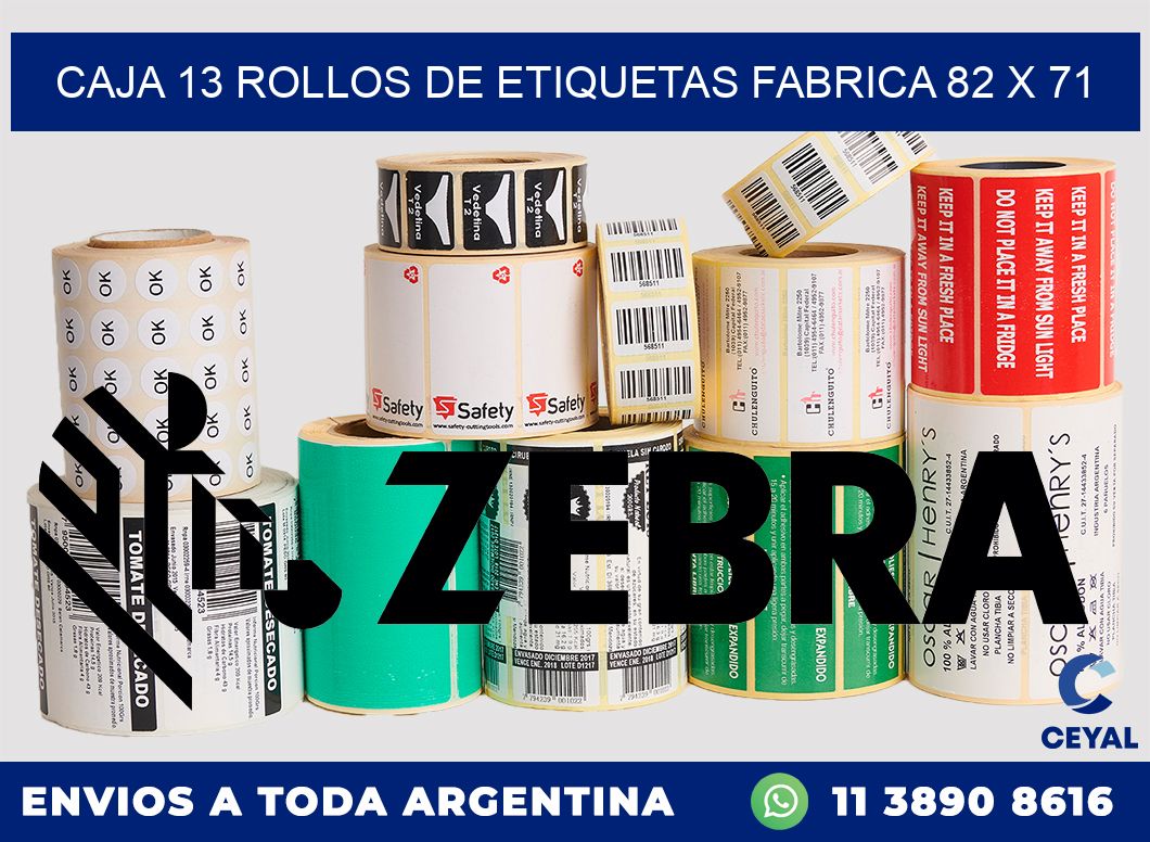 CAJA 13 ROLLOS DE ETIQUETAS FABRICA 82 x 71