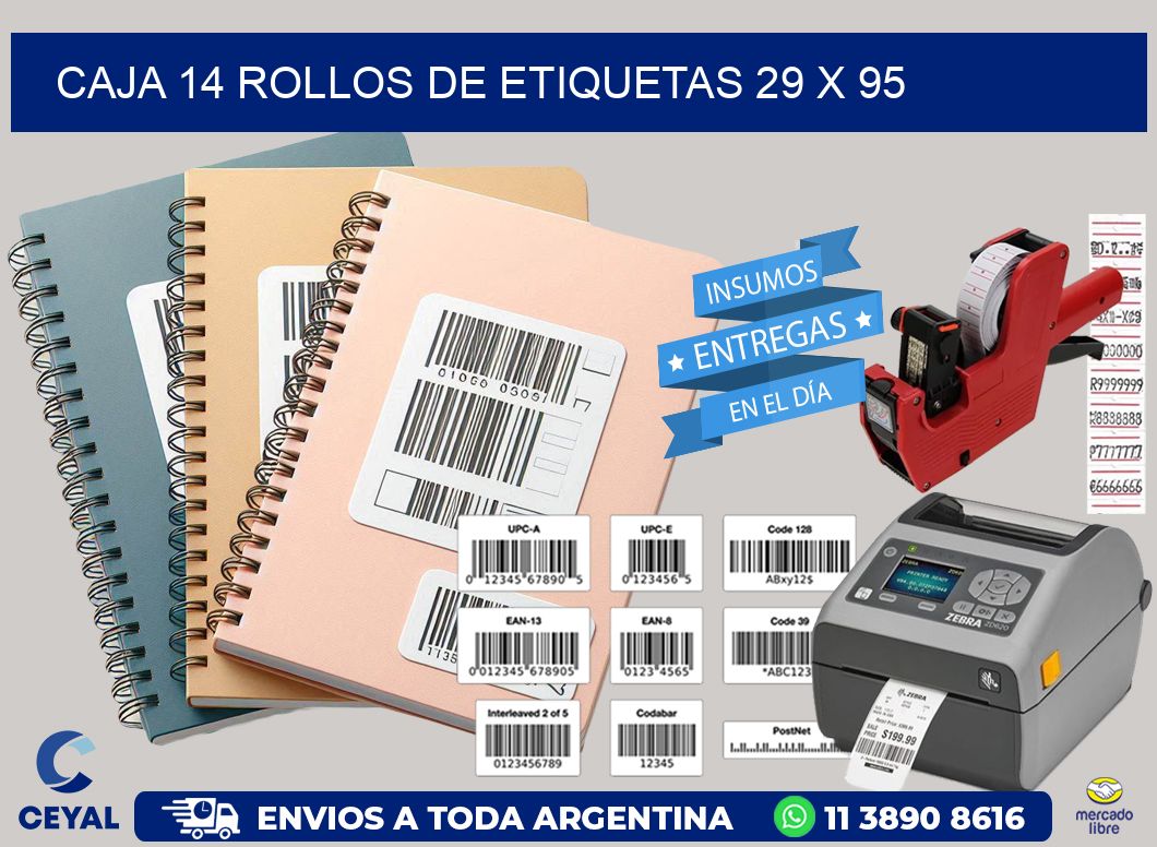 CAJA 14 ROLLOS DE ETIQUETAS 29 x 95
