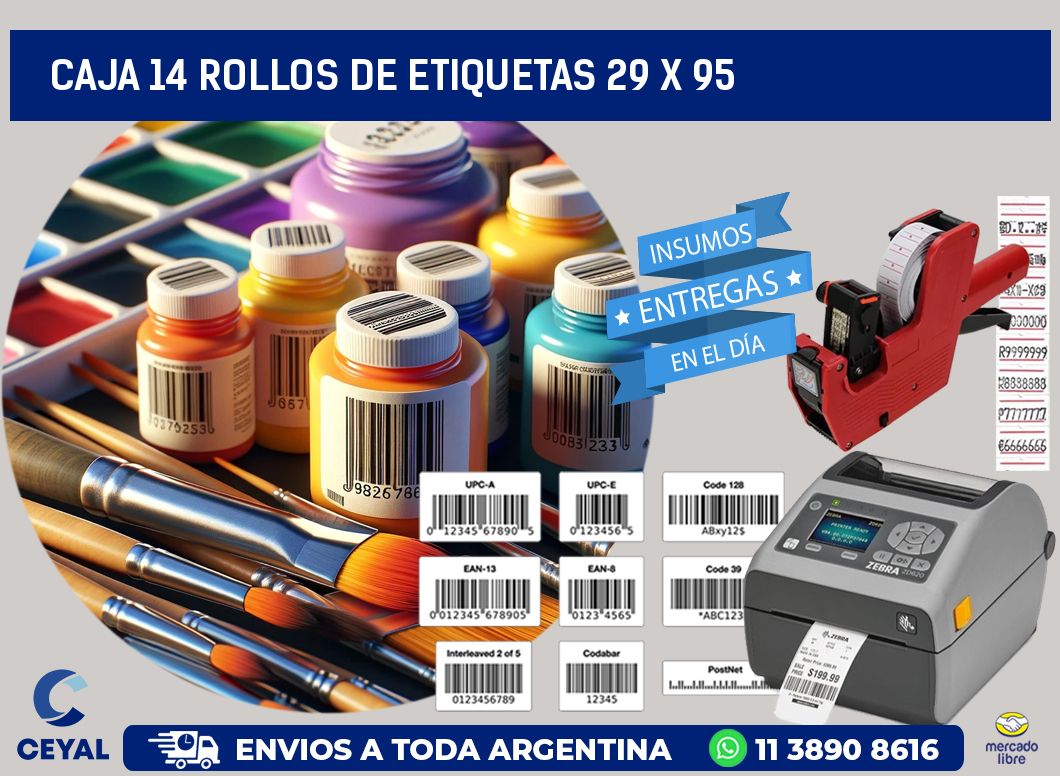 CAJA 14 ROLLOS DE ETIQUETAS 29 x 95