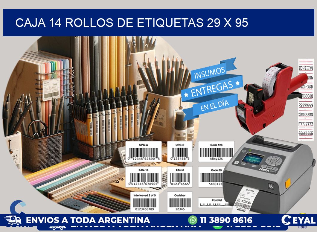CAJA 14 ROLLOS DE ETIQUETAS 29 x 95