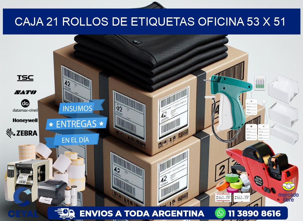 CAJA 21 ROLLOS DE ETIQUETAS OFICINA 53 x 51