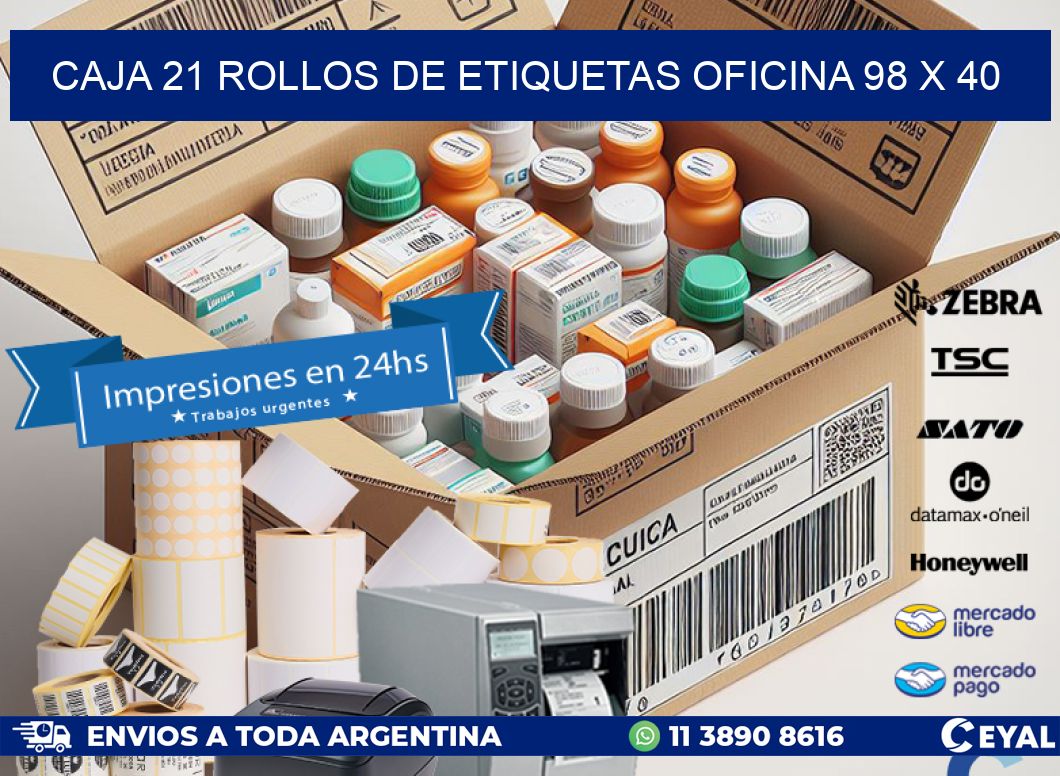 CAJA 21 ROLLOS DE ETIQUETAS OFICINA 98 x 40