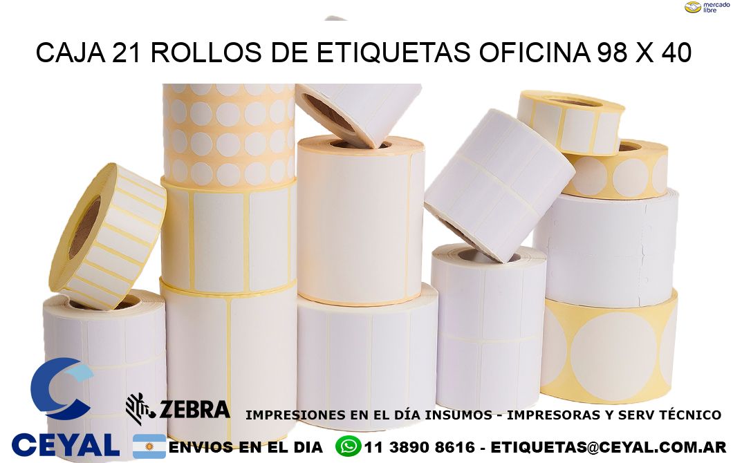 CAJA 21 ROLLOS DE ETIQUETAS OFICINA 98 x 40