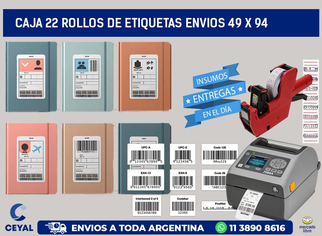 CAJA 22 ROLLOS DE ETIQUETAS ENVIOS 49 x 94