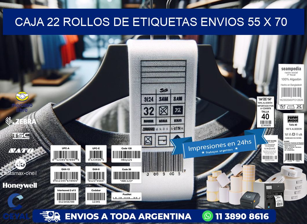 CAJA 22 ROLLOS DE ETIQUETAS ENVIOS 55 x 70