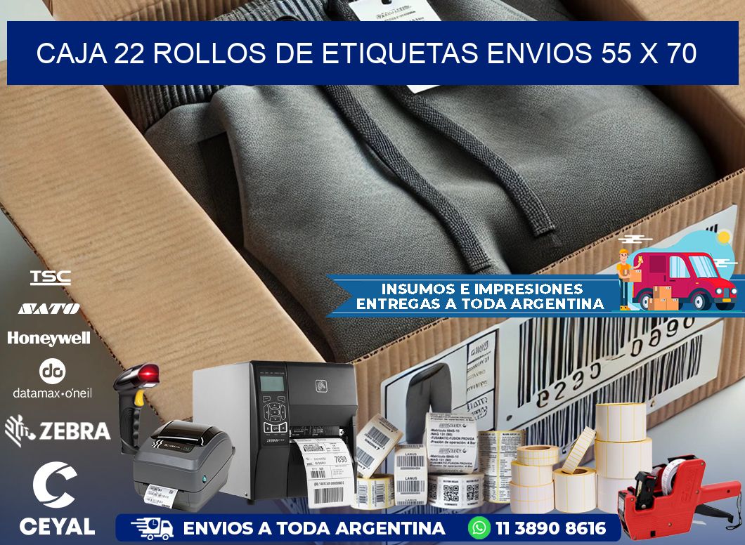 CAJA 22 ROLLOS DE ETIQUETAS ENVIOS 55 x 70