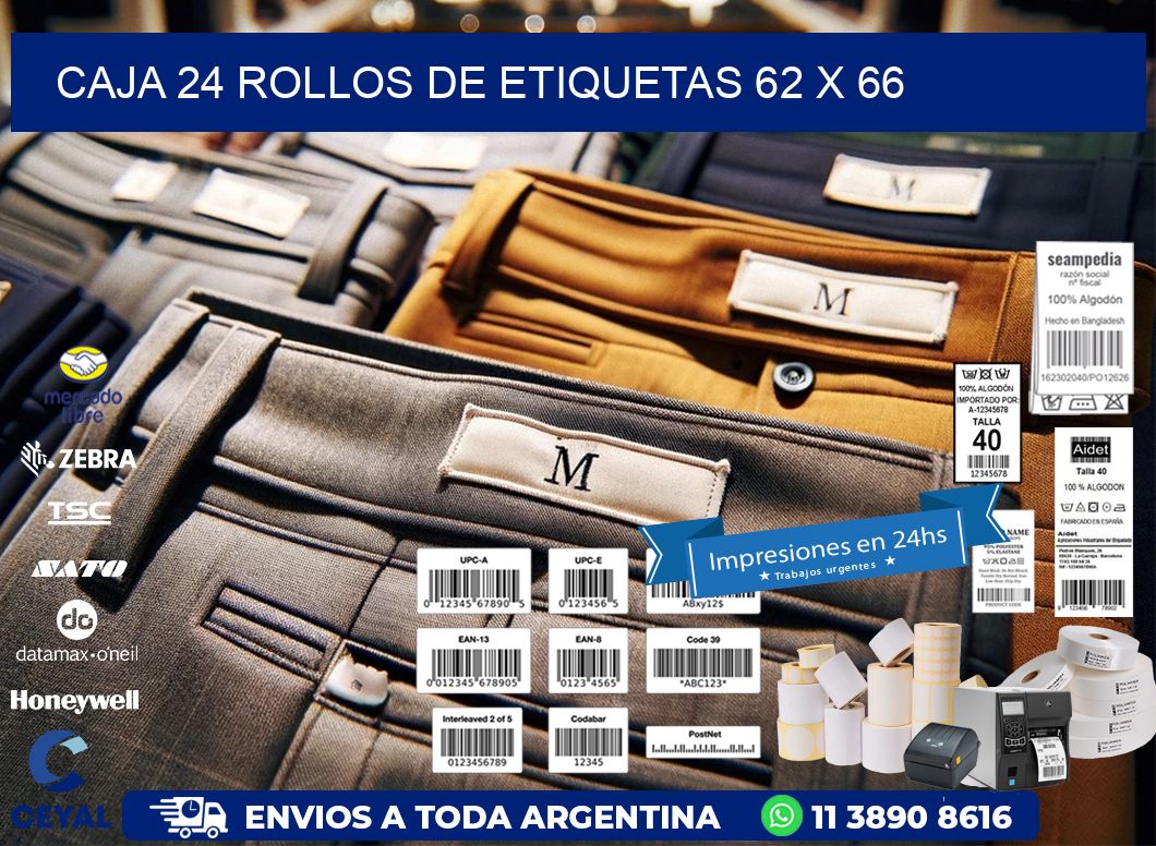 CAJA 24 ROLLOS DE ETIQUETAS 62 x 66