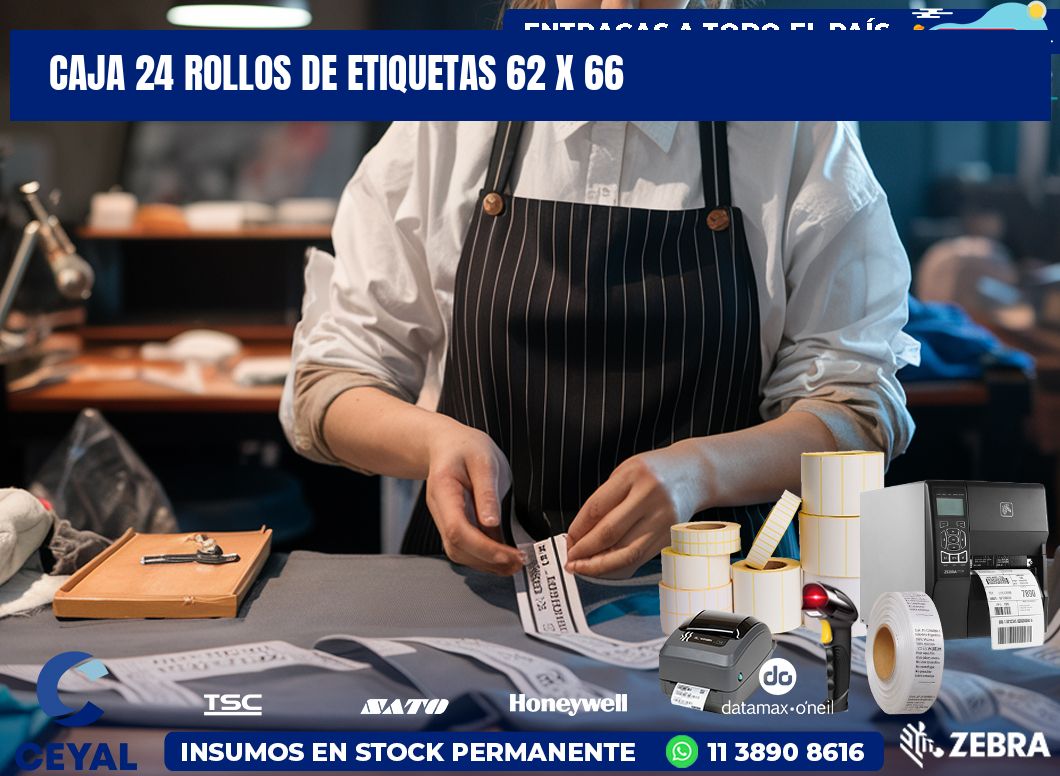 CAJA 24 ROLLOS DE ETIQUETAS 62 x 66