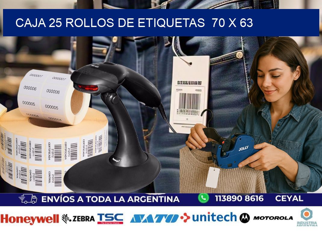CAJA 25 ROLLOS DE ETIQUETAS  70 x 63