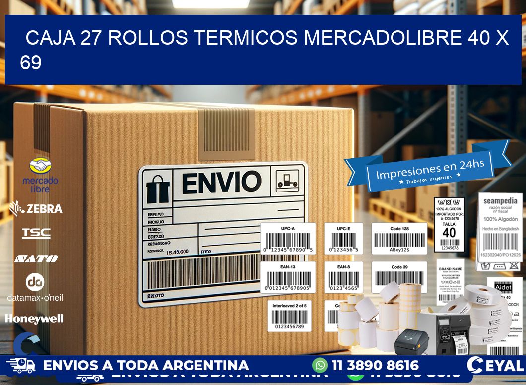 CAJA 27 ROLLOS TERMICOS MERCADOLIBRE 40 x 69