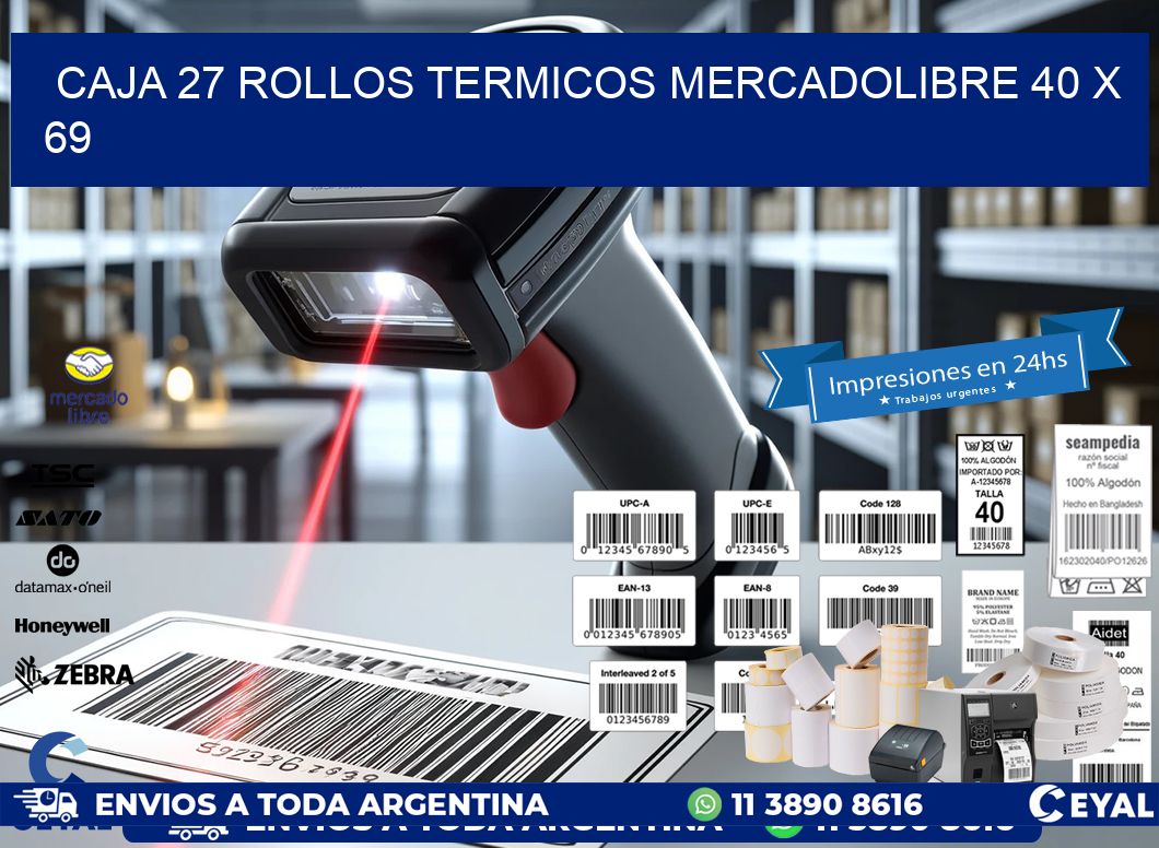 CAJA 27 ROLLOS TERMICOS MERCADOLIBRE 40 x 69