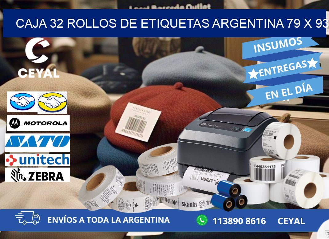 CAJA 32 ROLLOS DE ETIQUETAS ARGENTINA 79 x 93