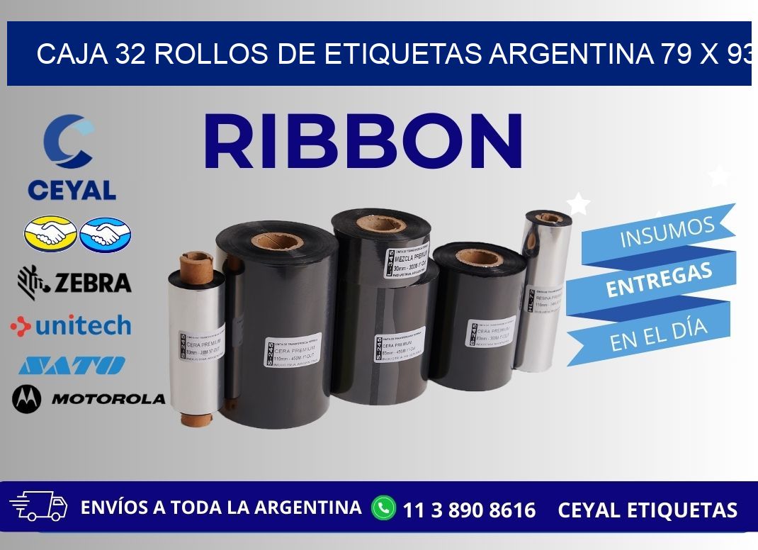 CAJA 32 ROLLOS DE ETIQUETAS ARGENTINA 79 x 93