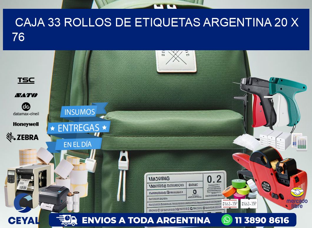 CAJA 33 ROLLOS DE ETIQUETAS ARGENTINA 20 x 76