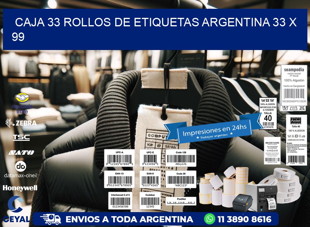 CAJA 33 ROLLOS DE ETIQUETAS ARGENTINA 33 x 99