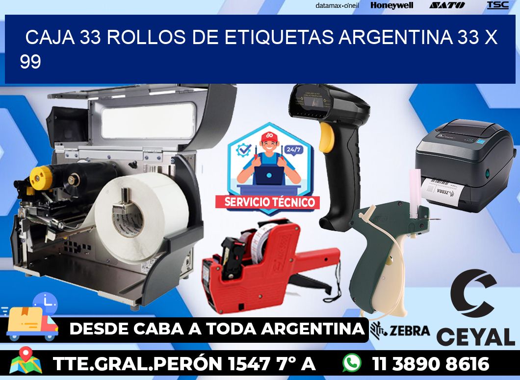 CAJA 33 ROLLOS DE ETIQUETAS ARGENTINA 33 x 99