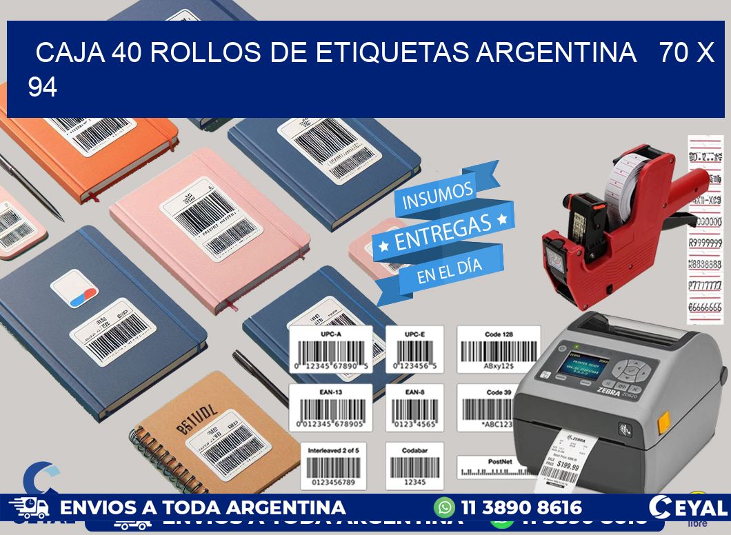 CAJA 40 ROLLOS DE ETIQUETAS ARGENTINA   70 x 94