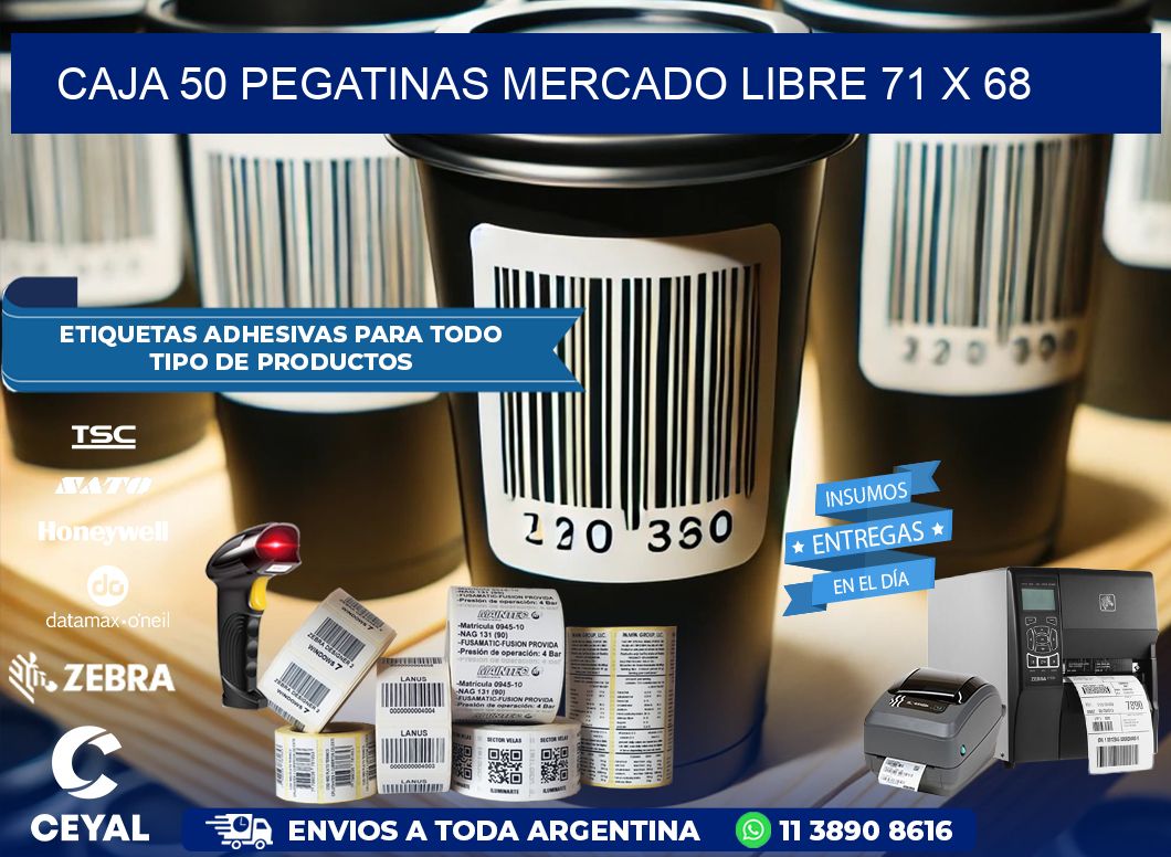 CAJA 50 PEGATINAS MERCADO LIBRE 71 x 68