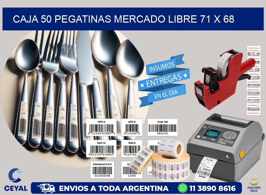 CAJA 50 PEGATINAS MERCADO LIBRE 71 x 68