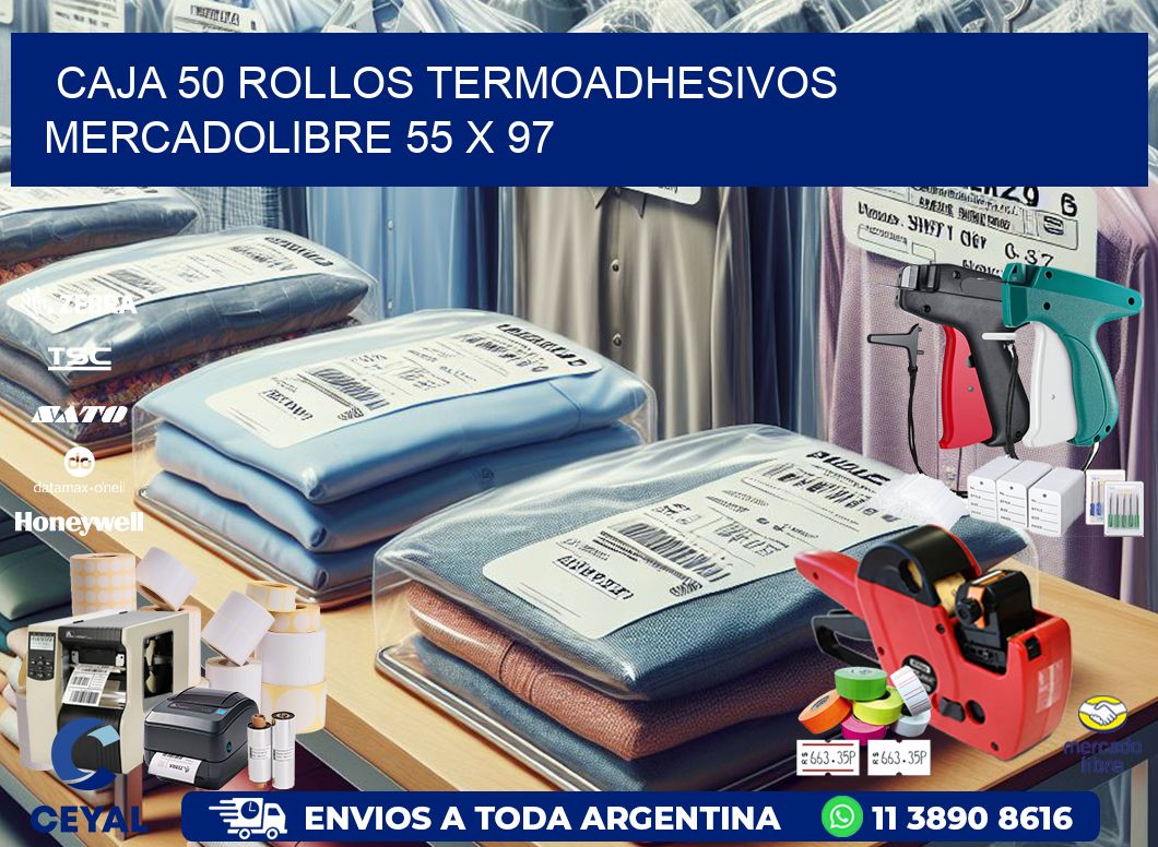 CAJA 50 ROLLOS TERMOADHESIVOS MERCADOLIBRE 55 x 97