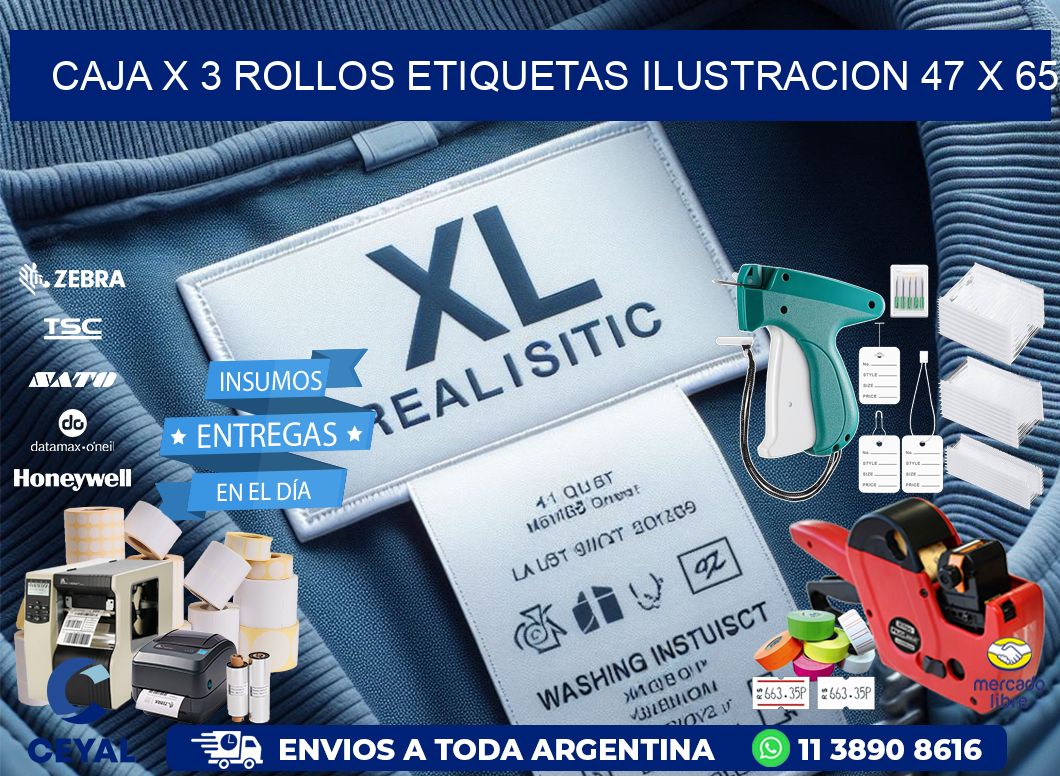 Caja X 3 Rollos Etiquetas Ilustracion 47 x 65