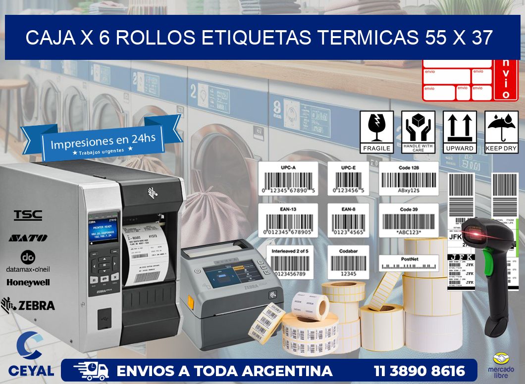 Caja X 6 Rollos Etiquetas termicas 55 x 37