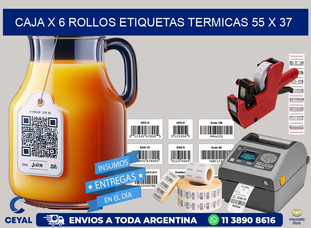 Caja X 6 Rollos Etiquetas termicas 55 x 37