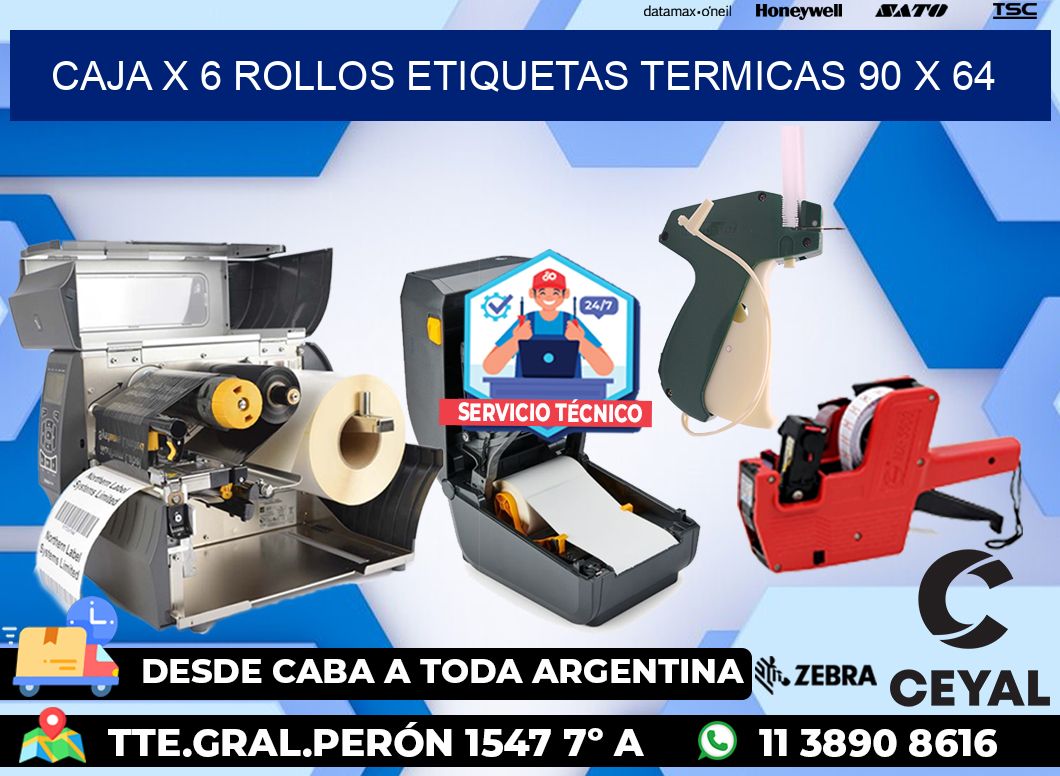 Caja X 6 Rollos Etiquetas termicas 90 x 64
