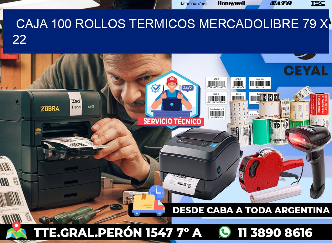 CAJA 100 ROLLOS TERMICOS MERCADOLIBRE 79 x 22