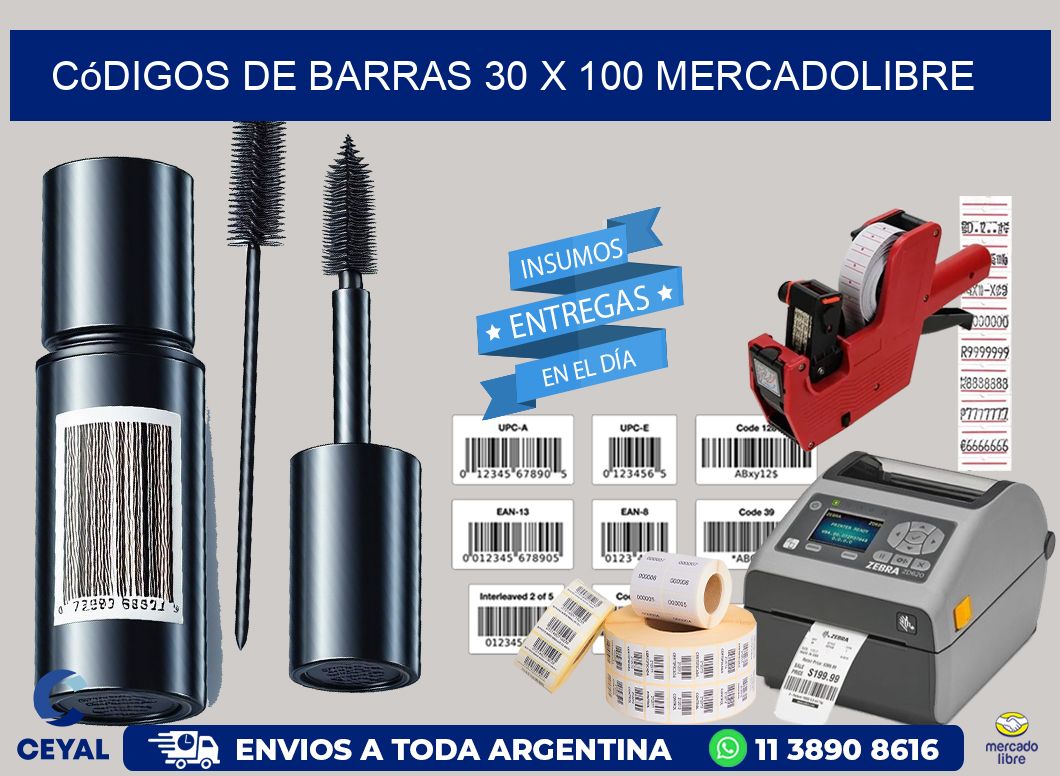 Códigos de Barras 30 x 100 MERCADOLIBRE