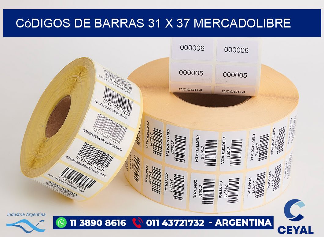 Códigos de Barras 31 x 37 MERCADOLIBRE