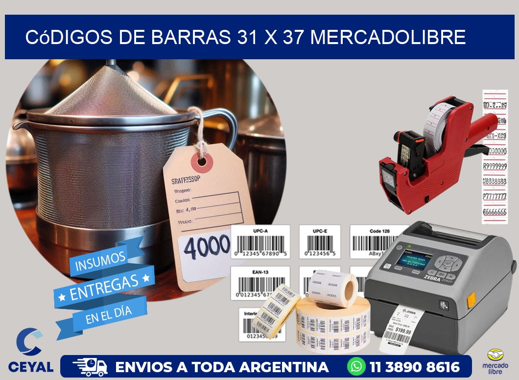 Códigos de Barras 31 x 37 MERCADOLIBRE