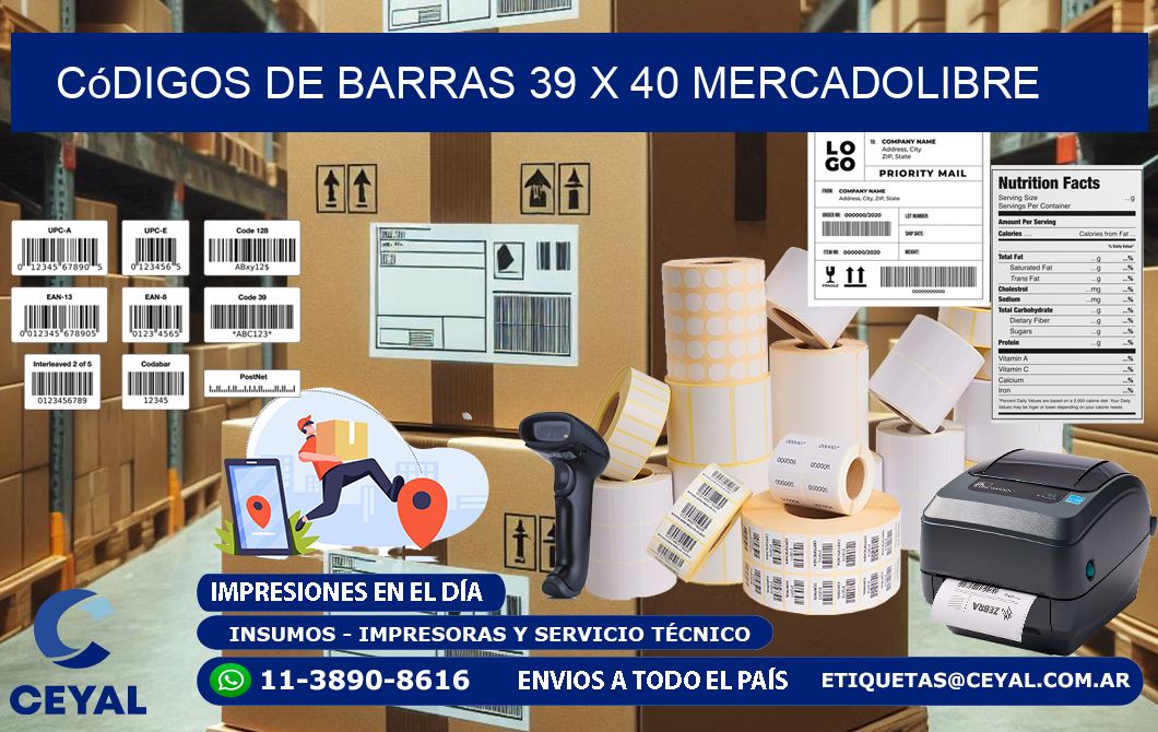 Códigos de Barras 39 x 40 MERCADOLIBRE