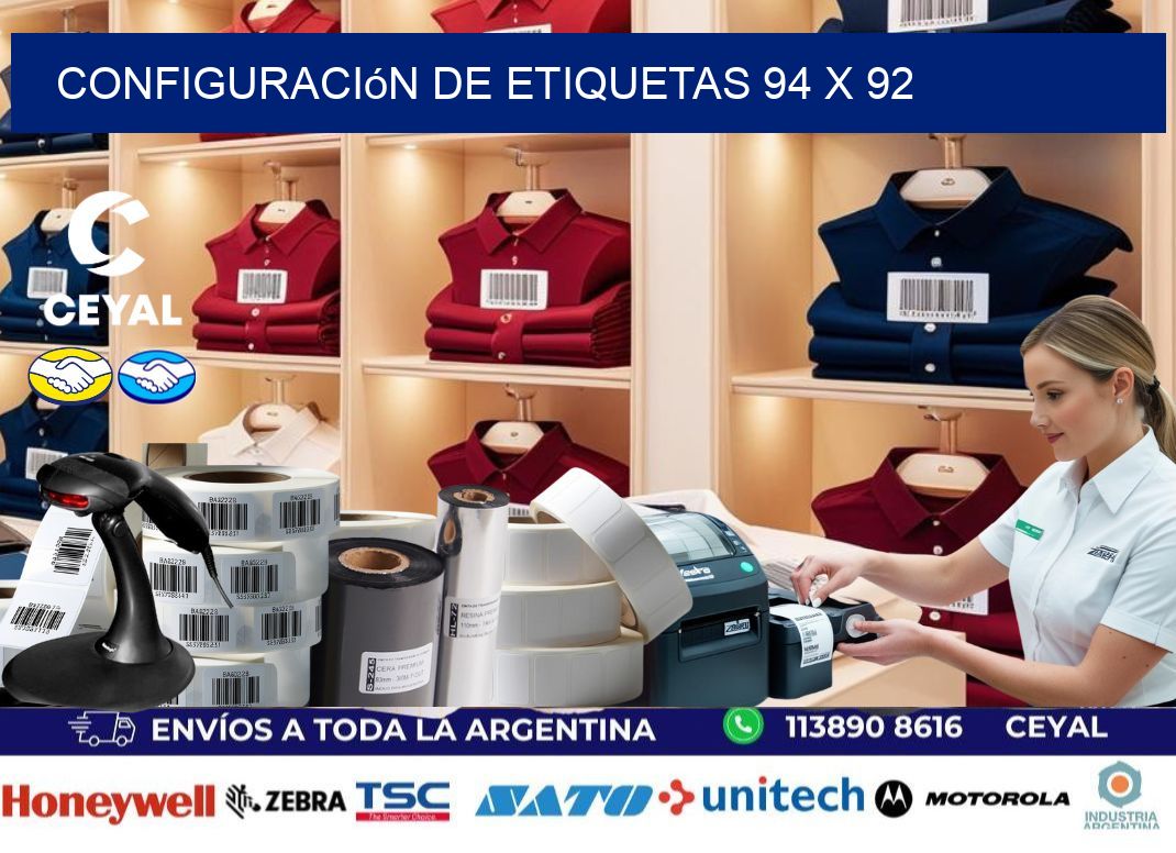 Configuración de etiquetas 94 x 92