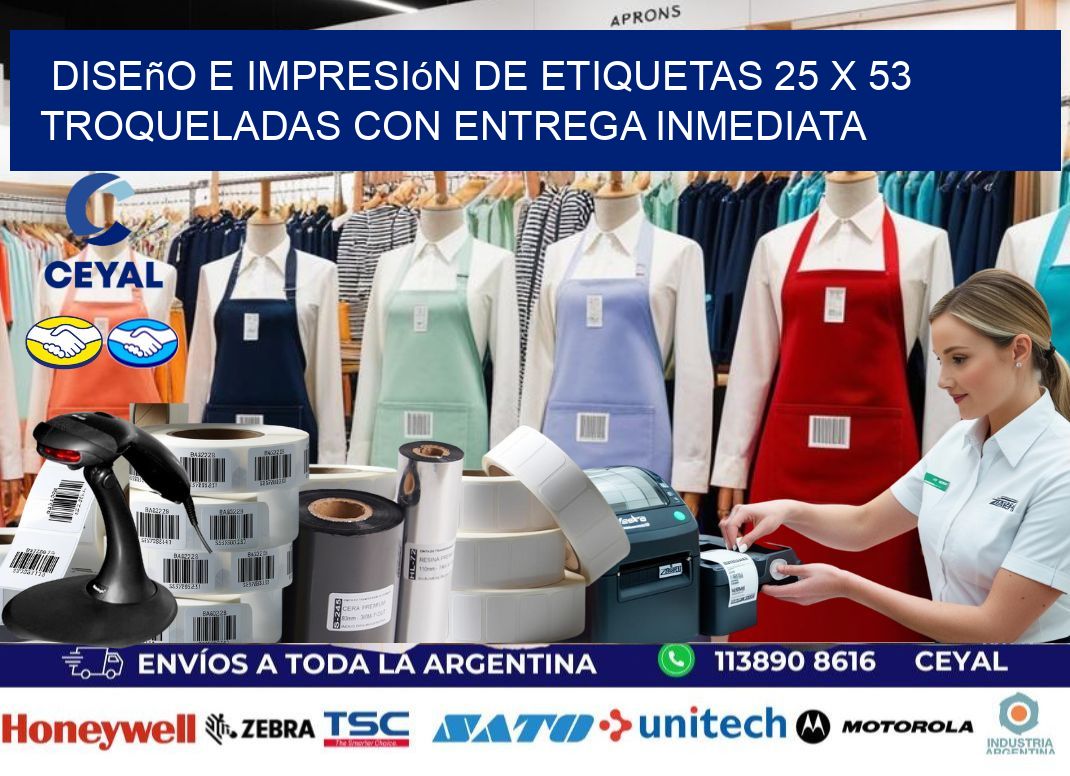 Diseño e impresión de etiquetas 25 x 53 troqueladas con entrega inmediata