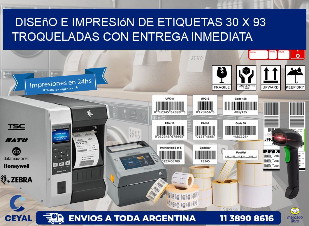 Diseño e impresión de etiquetas 30 x 93 troqueladas con entrega inmediata