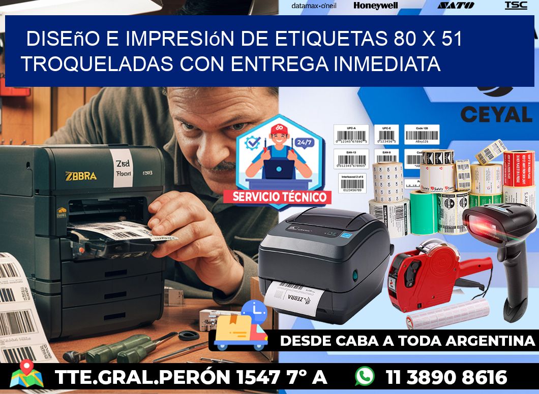 Diseño e impresión de etiquetas 80 x 51 troqueladas con entrega inmediata