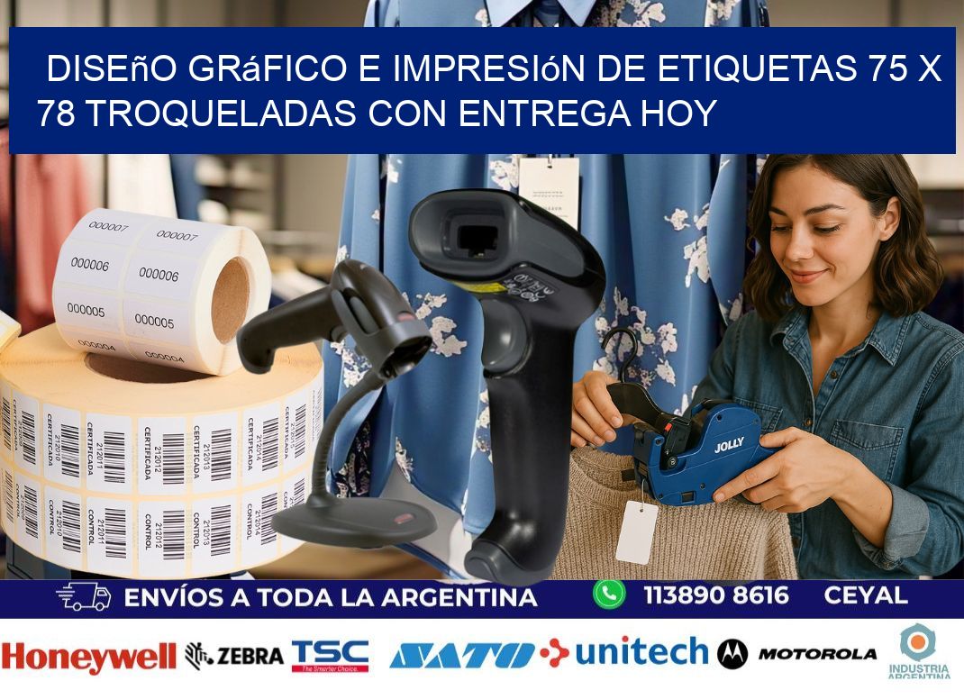 Diseño gráfico e impresión de etiquetas 75 x 78 troqueladas con entrega hoy