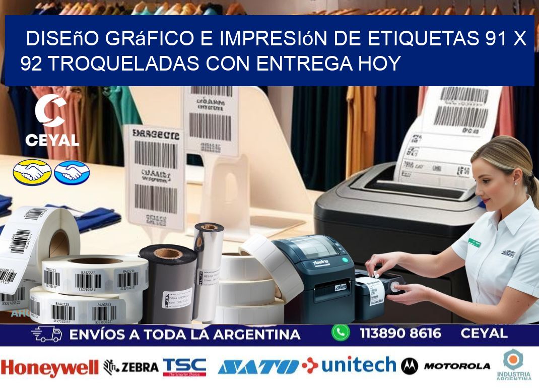 Diseño gráfico e impresión de etiquetas 91 x 92 troqueladas con entrega hoy