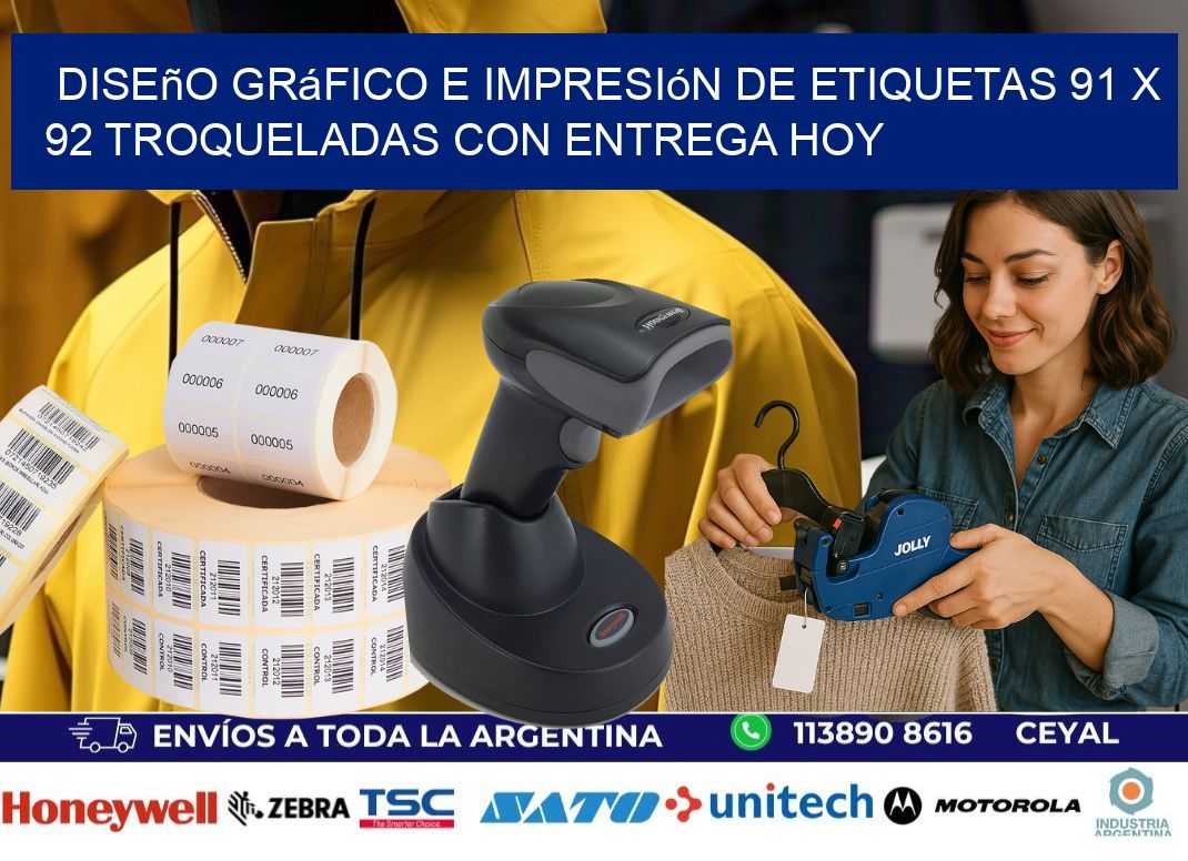 Diseño gráfico e impresión de etiquetas 91 x 92 troqueladas con entrega hoy