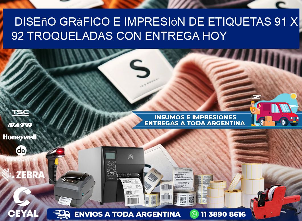 Diseño gráfico e impresión de etiquetas 91 x 92 troqueladas con entrega hoy